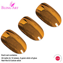 False Nails by Bling Art Gold Metallic Oval Medium Fake 24 Acrylic Nail Tips Glue