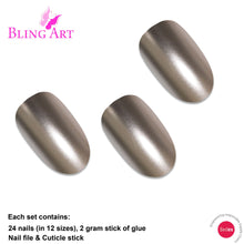 False Nails by Bling Art Beige Matte Metallic Oval Medium Fake Acrylic Tips Glue