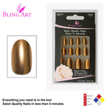 False Nails by Bling Art Gold Matte Metallic Oval Medium Fake Acrylic Tips Glue