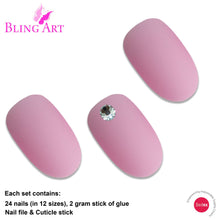 False Nails by Bling Art Pink Matte Oval Medium Fake Acrylic 24 Tips with Glue