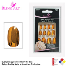 False Nails by Bling Art Gold Metallic Oval Medium Fake 24 Acrylic Nail Tips Glue
