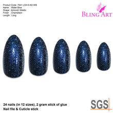 False Nails by Bling Art Blue Purple Water Almond Stiletto Acrylic 24 Fake Tips