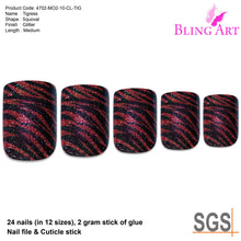 False Nails by Bling Art Glitter Red Black French Manicure Fake Medium Tips Glue