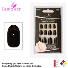 False Nails by Bling Art Black Red Glossy Oval Medium Fake 24 Acrylic Nail Tips