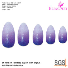 False Nails by Bling Art Purple Gel Ombre Almond Stiletto 24 Fake Acrylic Tips