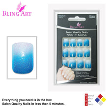 False Nails by Bling Art Blue Gel Ombre French Squoval 24 Fake Medium Tips