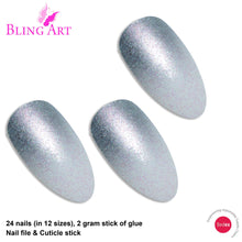False Nails by Bling Art Silver Gel Ombre Almond Stiletto 24 Fake Acrylic Tips