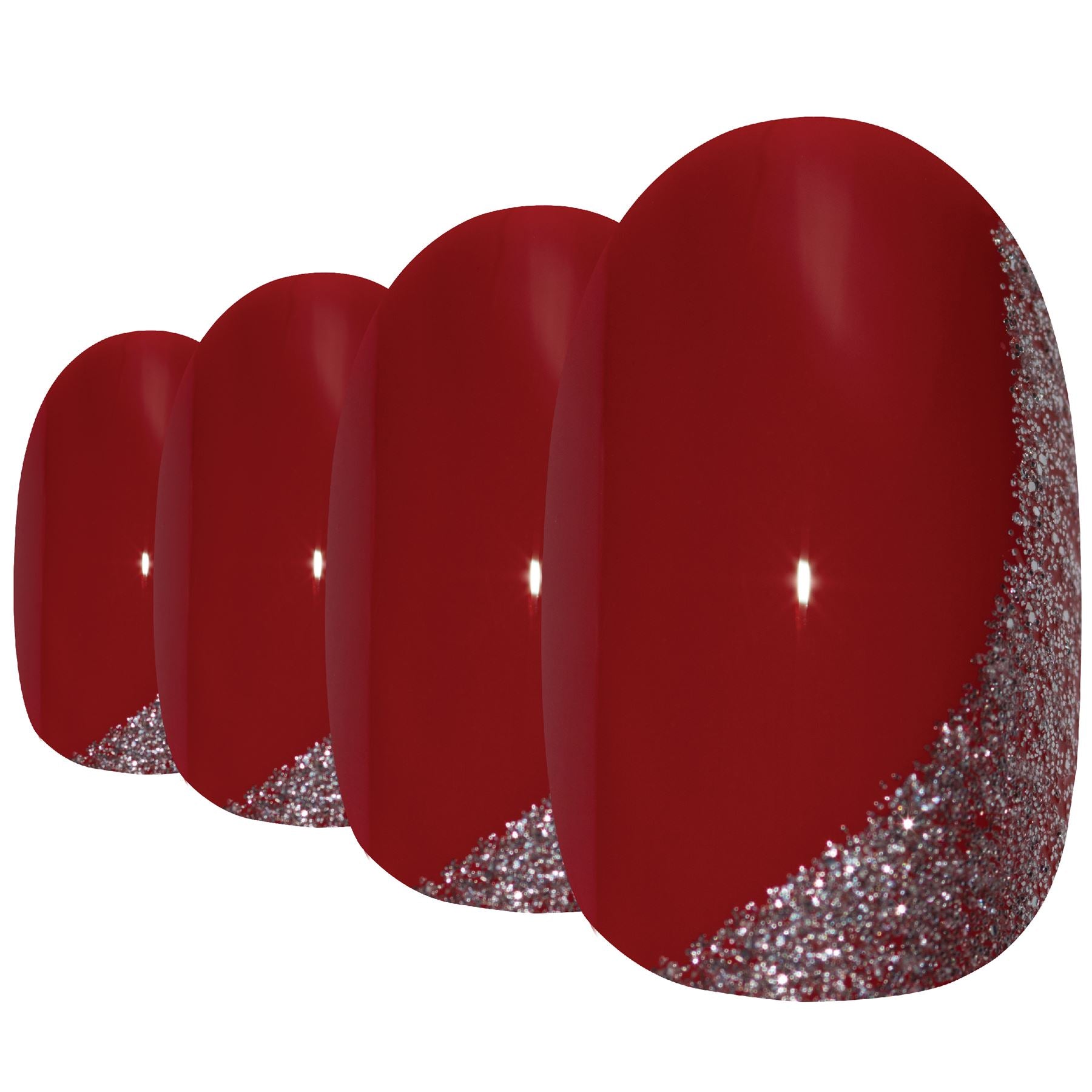 False Nails by Bling Art Red Glitter Oval Medium Fake Acrylic Nail Tips with Glue