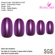 False Nails by Bling Art Purple Matte Metallic Oval Medium Fake Acrylic 24 Tips