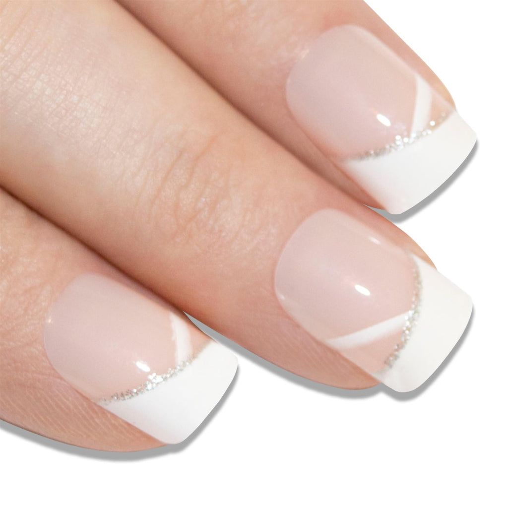 False Nails By Bling Art White Glitter French Manicure Fake Medium Tips  With Glue At £6.99 Gbp Only From Bling Art