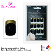 False Nails by Bling Art Gold Black French Manicure Fake Medium Tips with Glue
