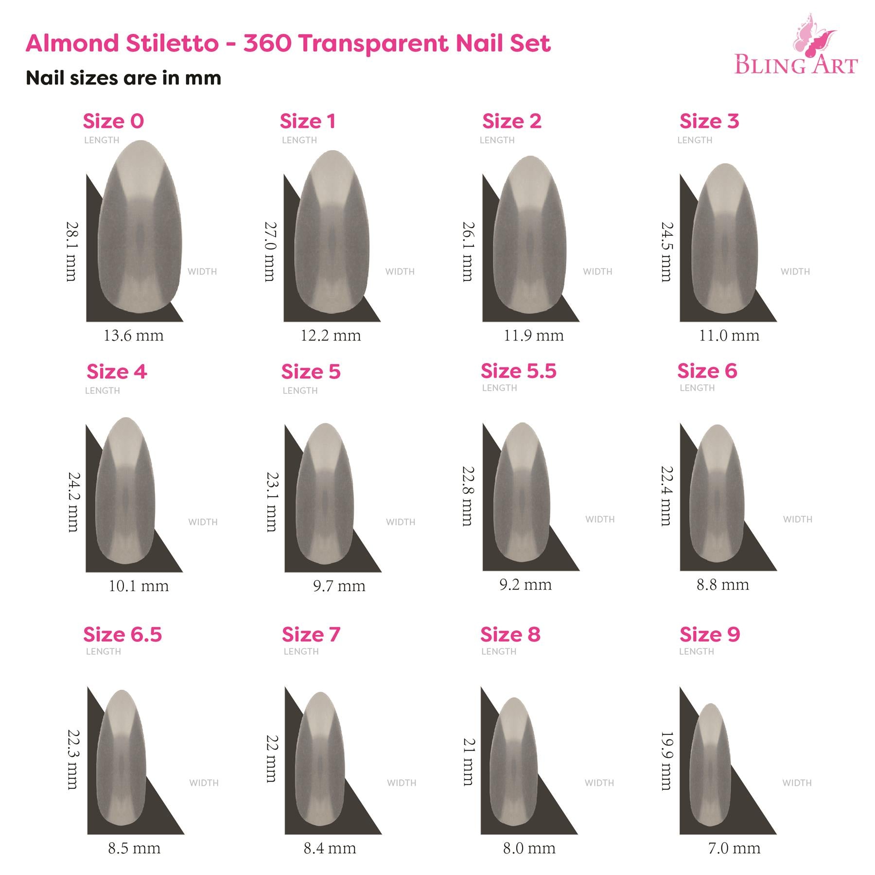 False Nails by Bling Art 360 Stiletto Almond Long Transparent Acrylic Fake Nail Tips without glue